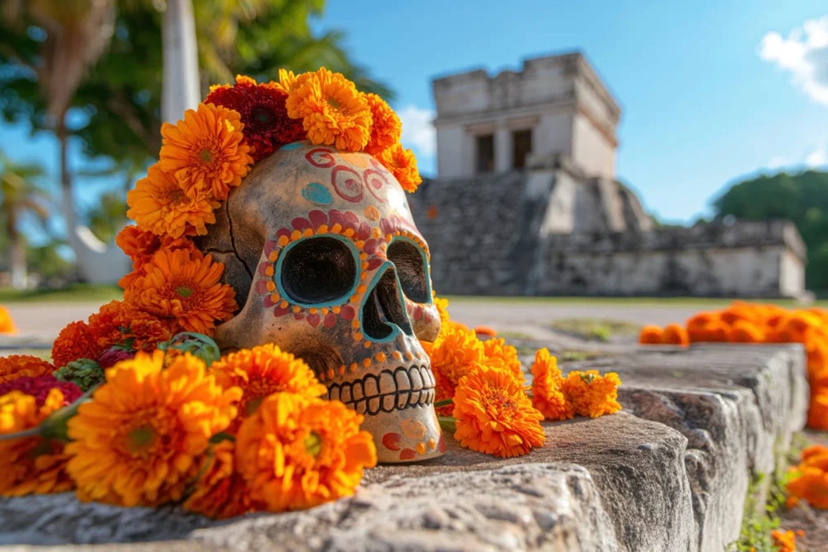 Día de Muertos. Calavera y flores