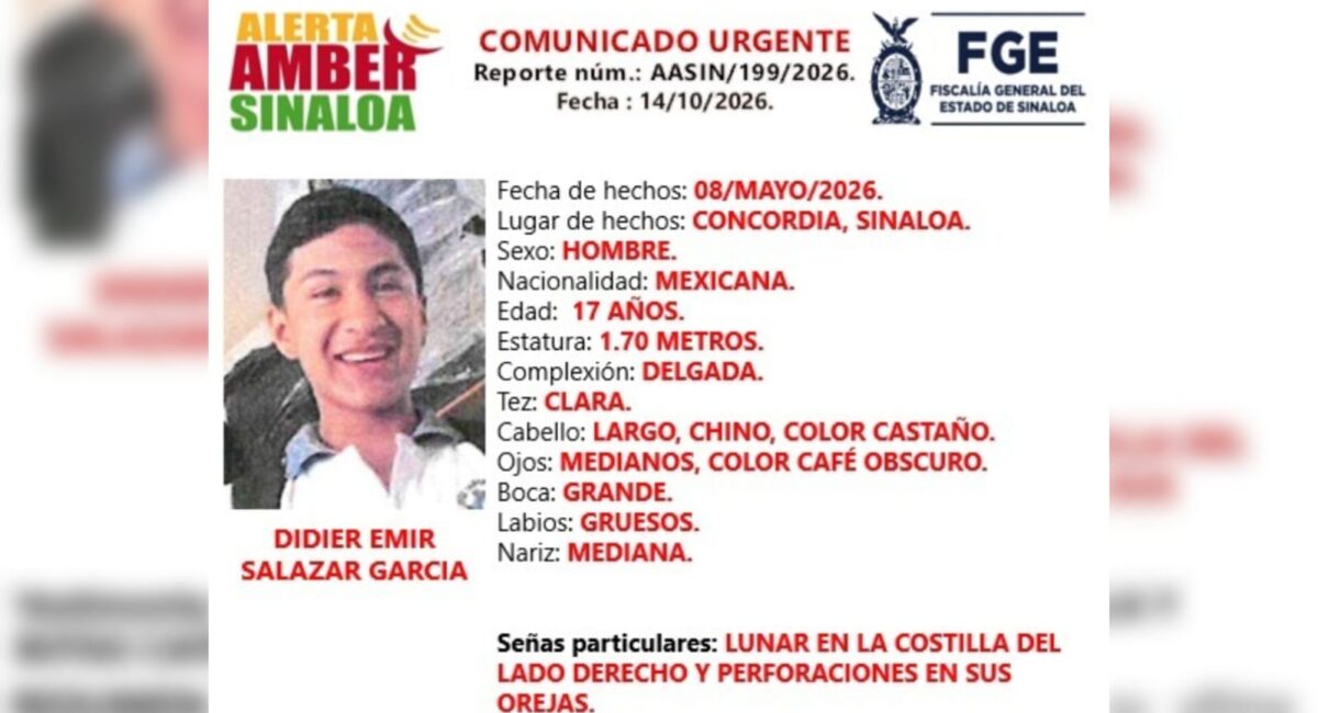 Alerta Amber en Sinaloa: buscan a Didier Emir, adolescente de 17 años desaparecido en Concordia