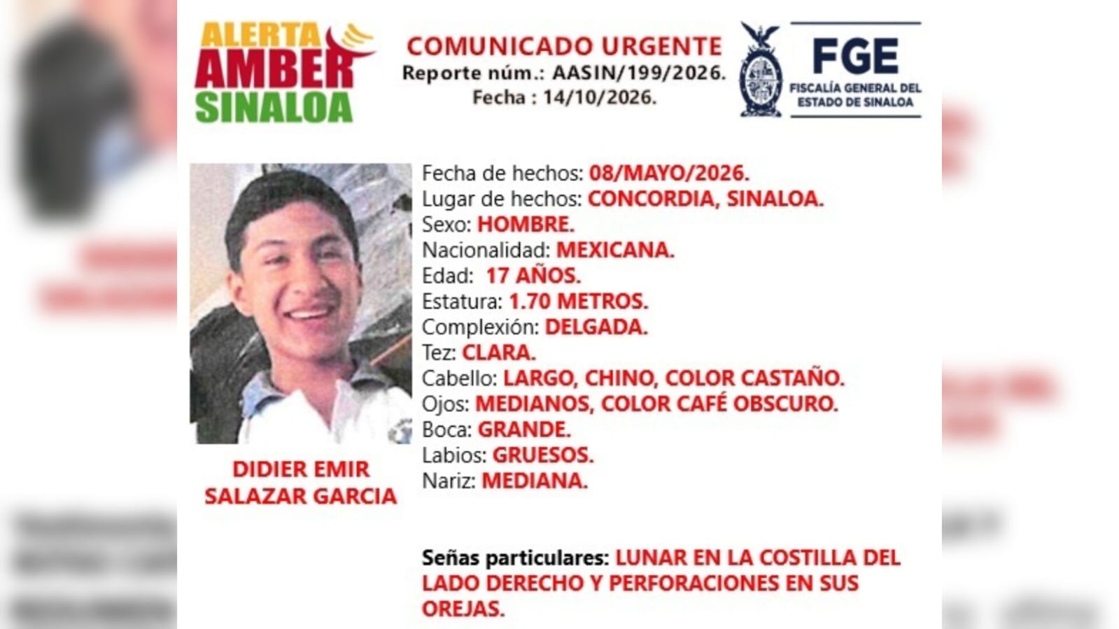 Didier Emir, adolescente de 17 años desaparecido en Concordia