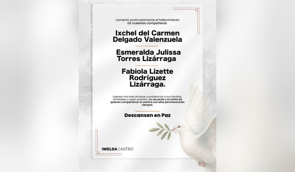 Esquela de Imelda Castro tras fallecimiento de brigadistas de Morena en accidente en Rosario