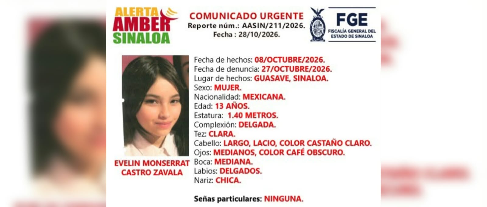 Evelin desaparecida en Guasave