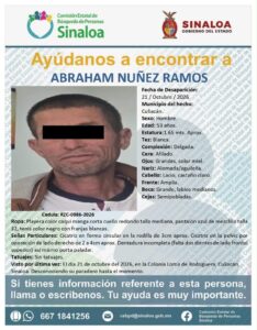 Ficha de búsqueda de Abraham, hallado sin vida en Los Mezcales, en Culiacán
