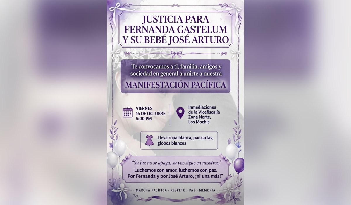 Marcha para exigir justicia por el feminicidio de María Fernanda y su bebé en Los Mochis