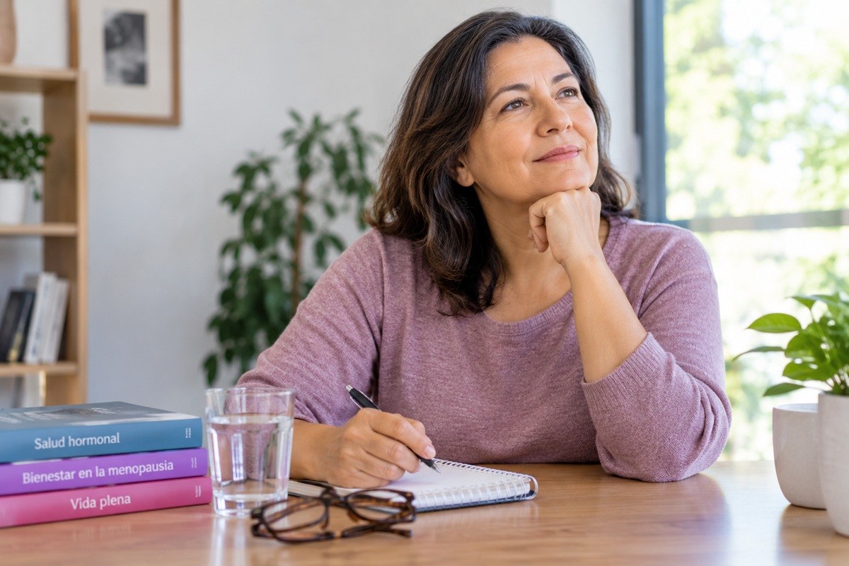 Mujer adulta reflexionando sobre la menopausia