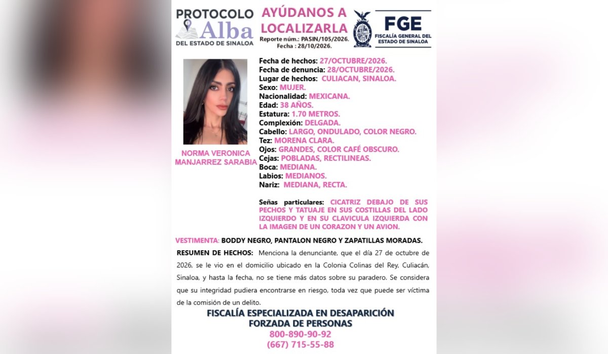 Norma Verónica Manjarrez Sarabia, desaparecida en Culiacán
