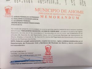 Permiso del Ayuntamiento de Ahome para la instalación de la Villa Navideña