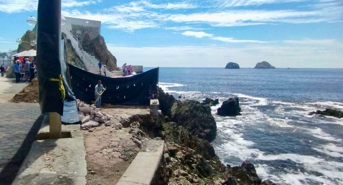 Arrancan reparación del hundimiento en el Clavadista de Mazatlán, Sinaloa; obras avanzarán según el oleaje