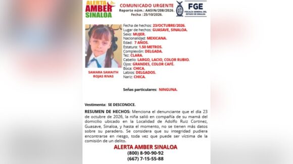 Activan Alerta Amber por Samara, niña de 7 años desaparecida en Guasave, Sinaloa