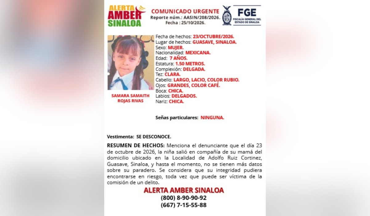 Samara Samaith Rojas Rivas, desaparecida en Guasave
