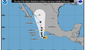 La tormenta ‘Simón’ incrementa su fuerza y empieza a recurvar hacia México; por la tarde o noche se convertirá en huracán
