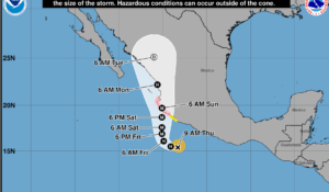 La tormenta ‘Simón’ incrementa su fuerza y empieza a recurvar hacia México; por la tarde o noche se convertirá en huracán
