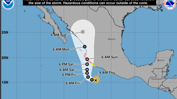 La tormenta ‘Simón’ incrementa su fuerza y empieza a recurvar hacia México; por la tarde o noche se convertirá en huracán