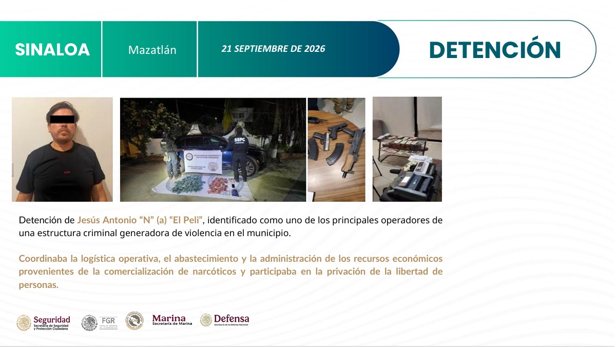 Información de la SSPC sobre la detención de 'El Peli' en Mazatlán