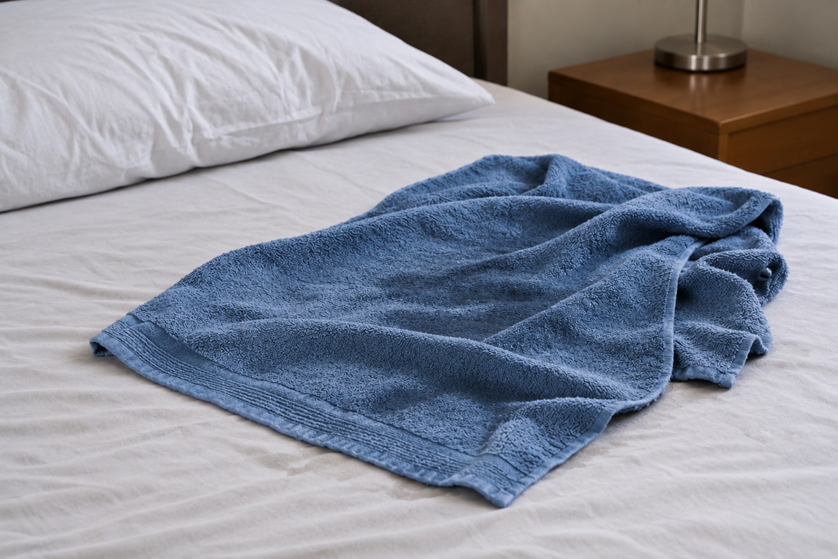 Toalla humeda encima de una cama