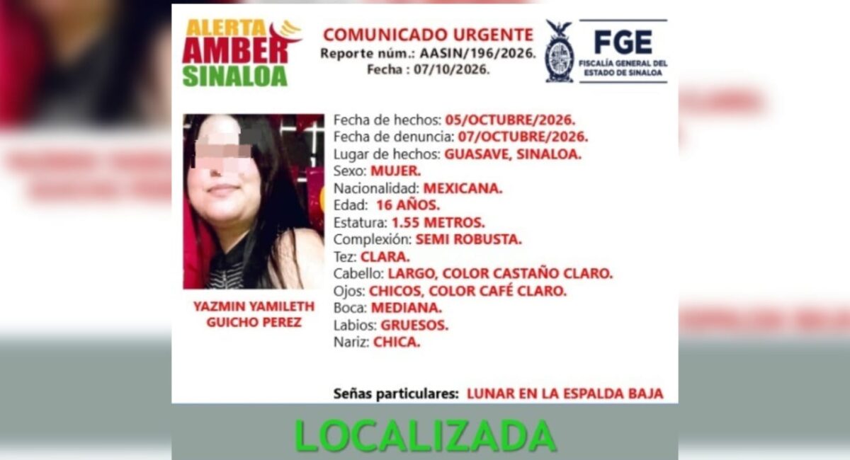 Localizan con vida a Yazmin Yamileth adolescente reportada como desaparecida en Guasave