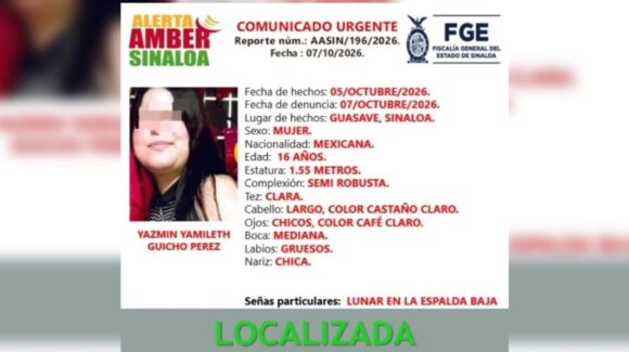 Localizan con vida a Yazmin Yamileth Guicho Pérez, adolescente reportada en Guasave