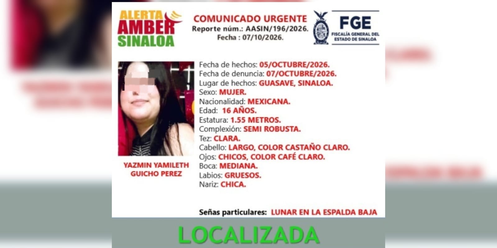 Localizan a adolescente desaparecida en Guasave